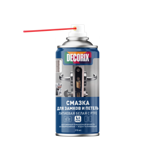 Смазка для замков и петель адгезионная литиевая белая с PTFE DECORIX 210 мл