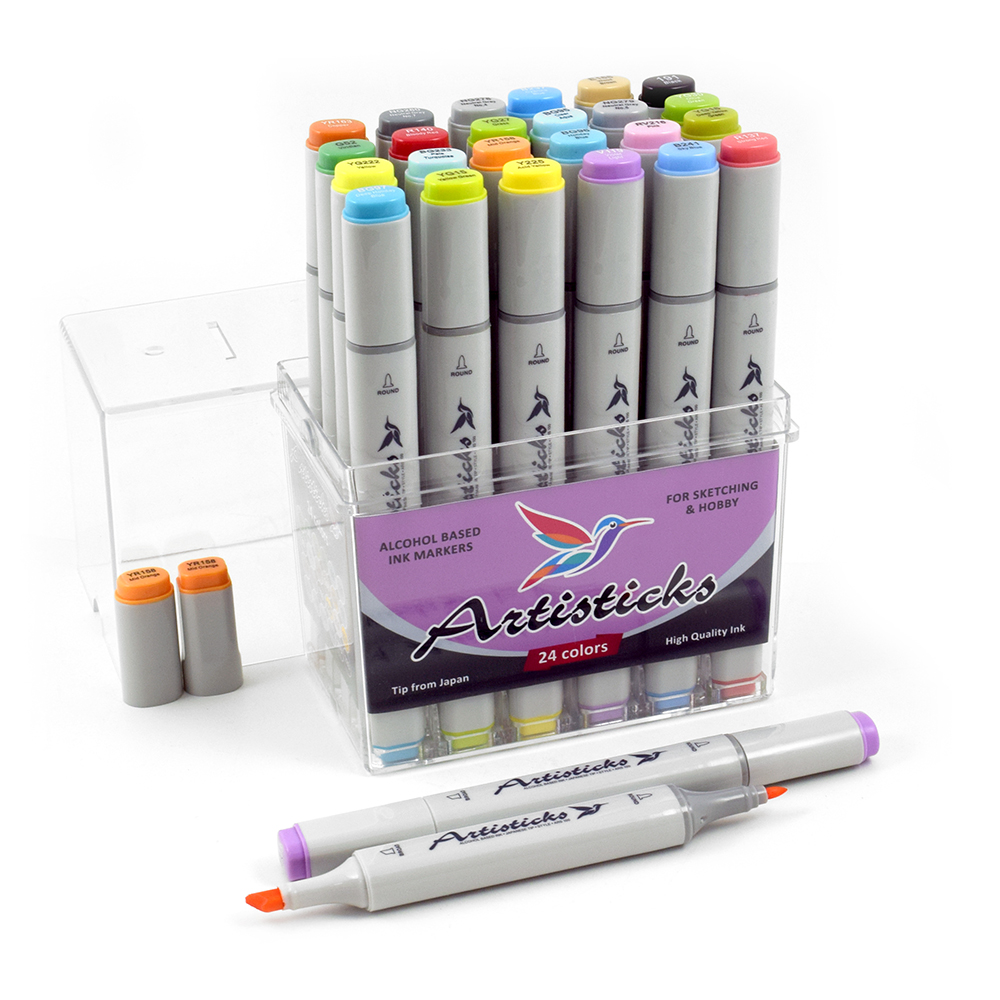 Профессиональные двусторонние художественные маркеры Artisticks® ARS 100-24 BOX  на спиртовой основе