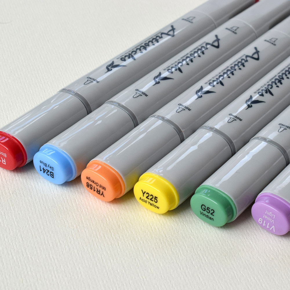 Профессиональные двусторонние художественные маркеры Artisticks®  Палитра 12 цветов Тематический набор BRIGTH / «Яркие цвета»  на спиртовой основе