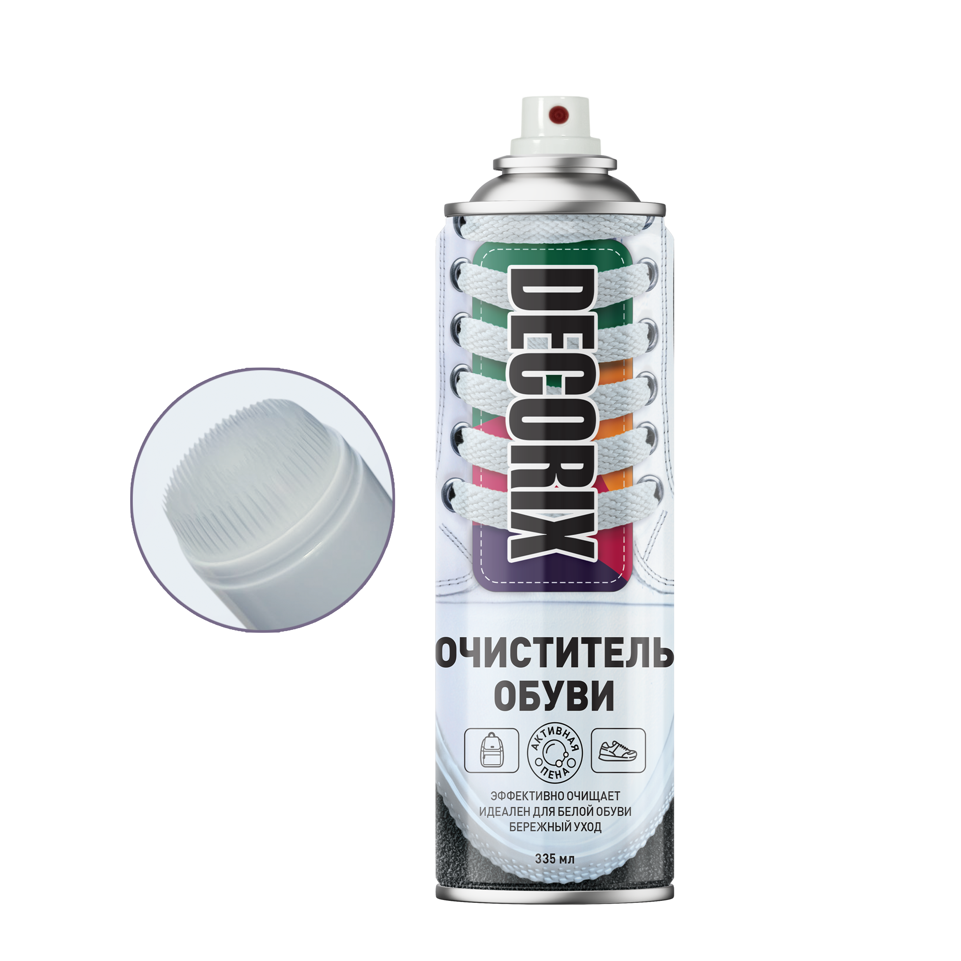 Очиститель для обуви с активной пеной DECORIX с колпачком-щёткой 335 мл