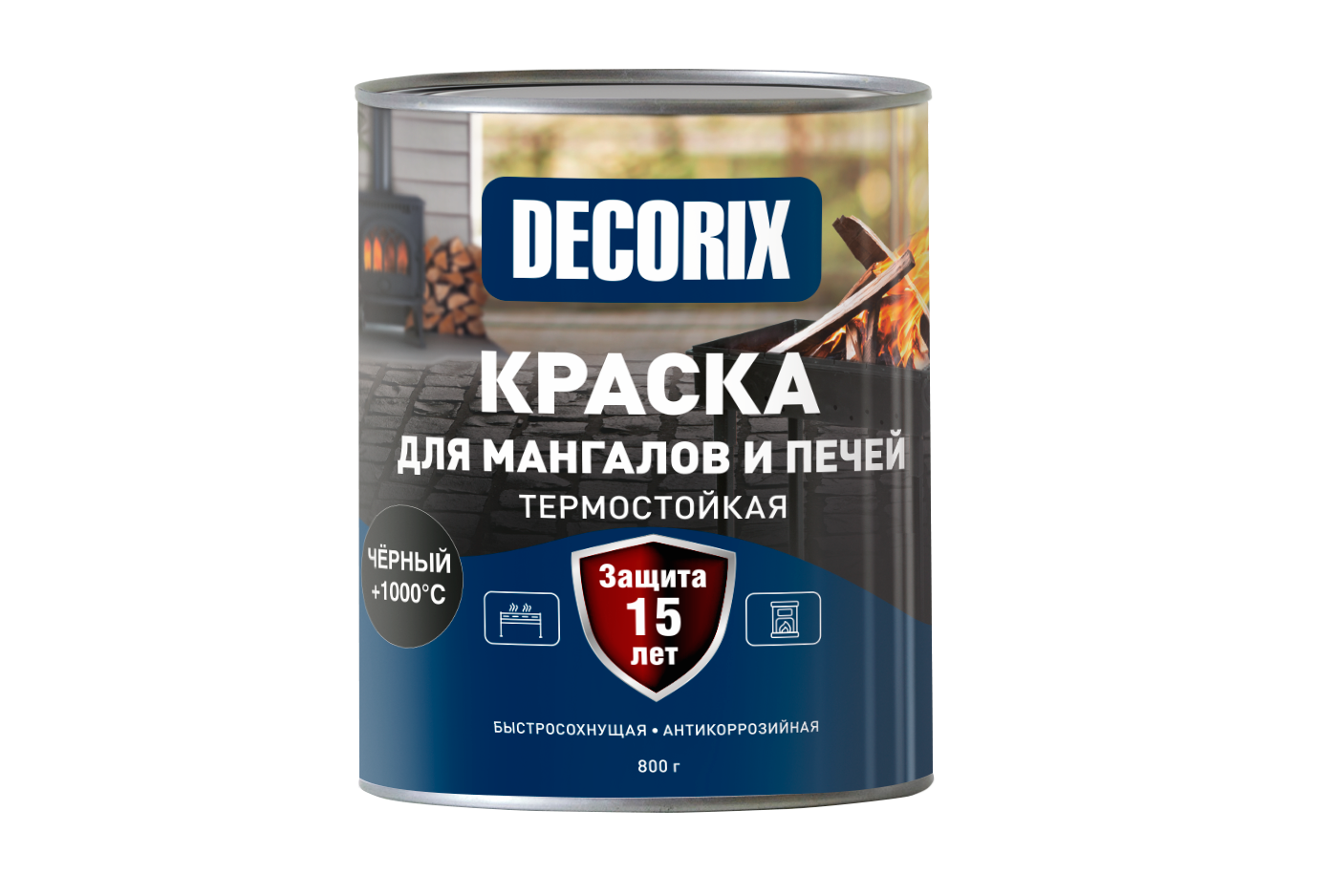Краска термостойкая +1000°С для мангалов и печей DECORIX в банке 800 г матовая