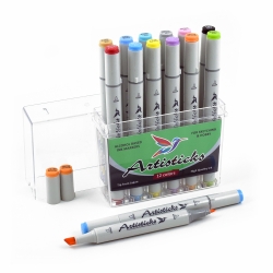 Профессиональные двусторонние художественные маркеры Artisticks® ARS 101-12 BOX  на спиртовой основе