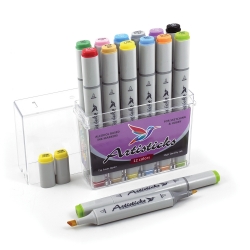 Профессиональные двусторонние художественные маркеры Artisticks® ARS 100-12 BOX на спиртовой основе