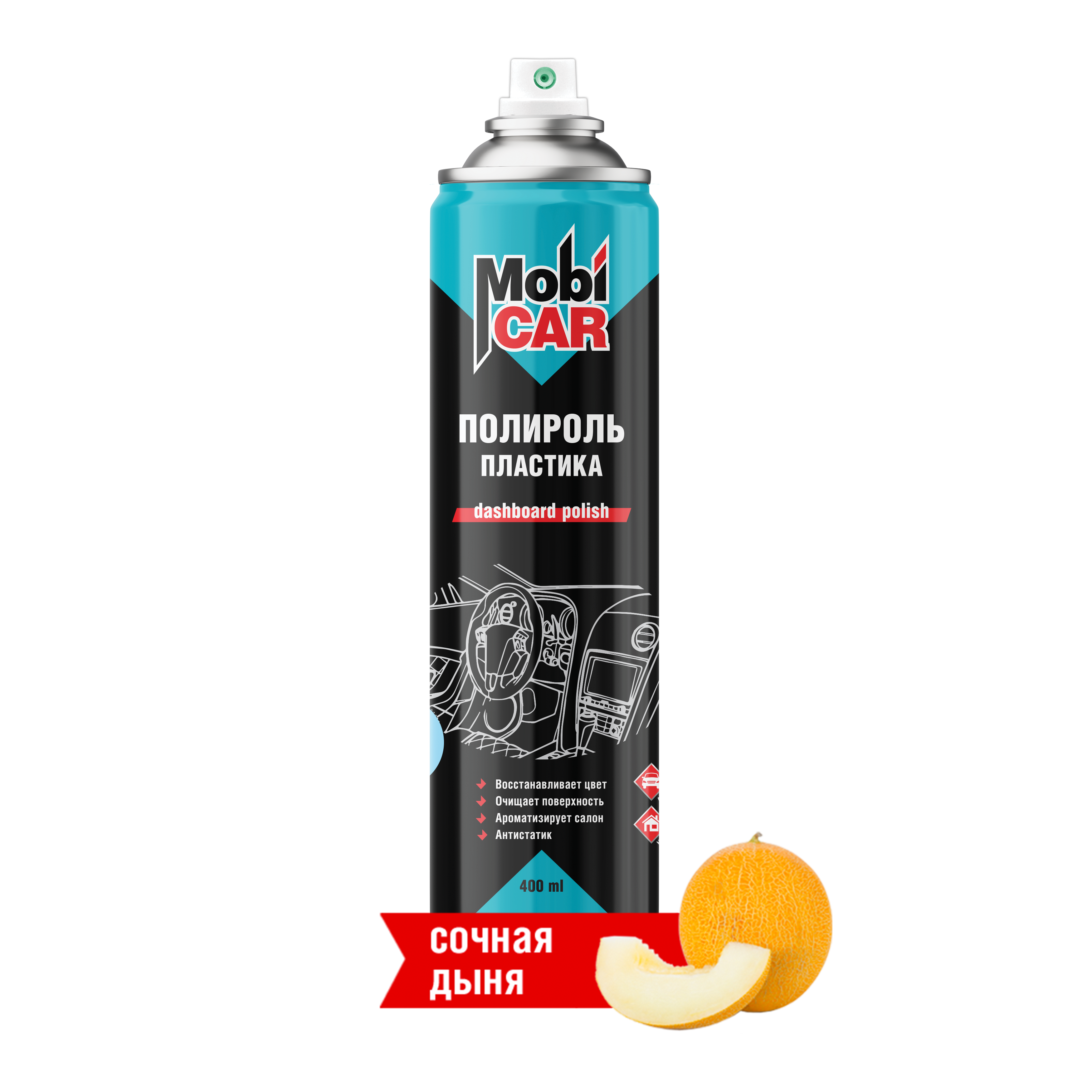 Аэрозольный полироль пластика MobiCAR 400 мл глянцевый