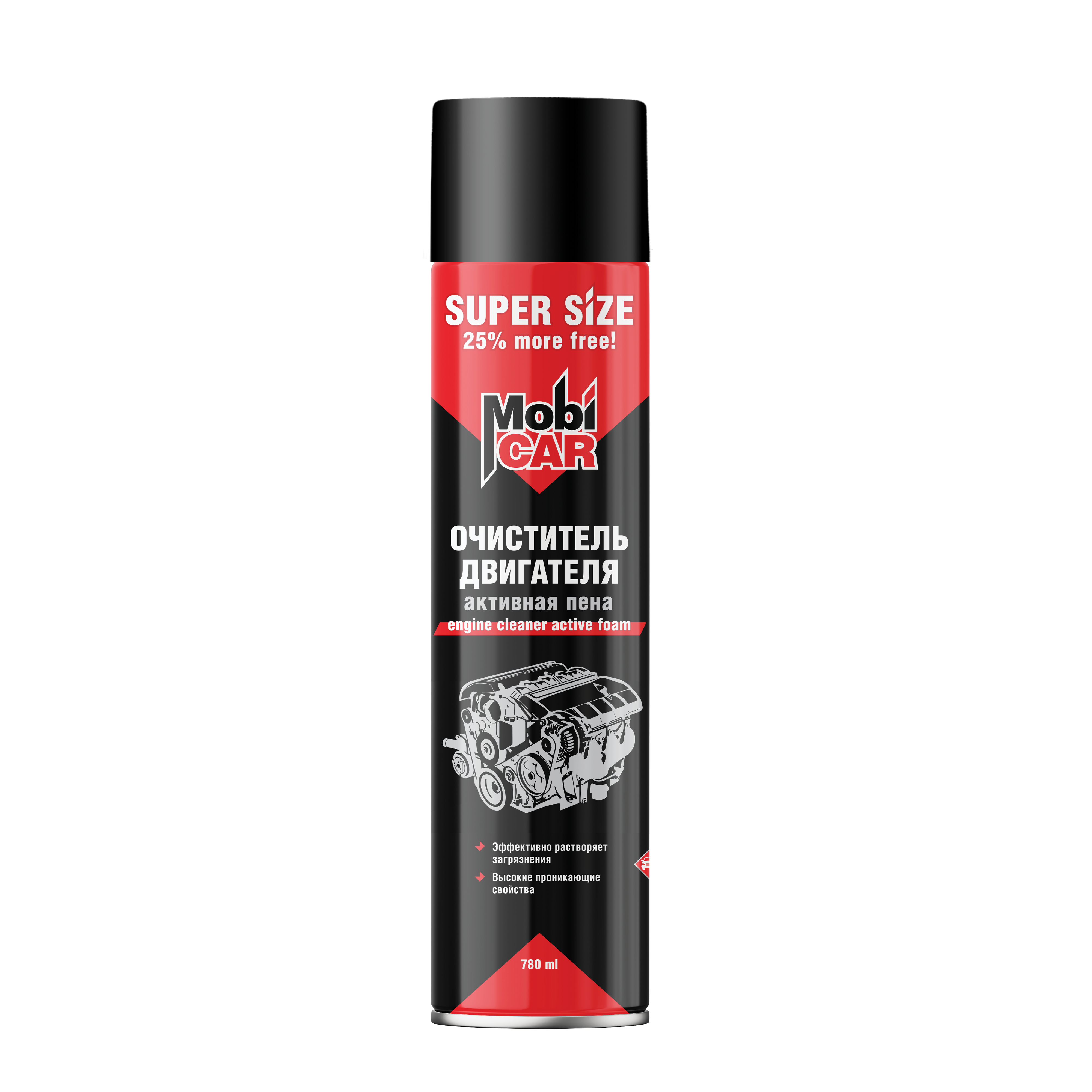 Аэрозольный очиститель двигателя пенный MobiCAR 780 мл